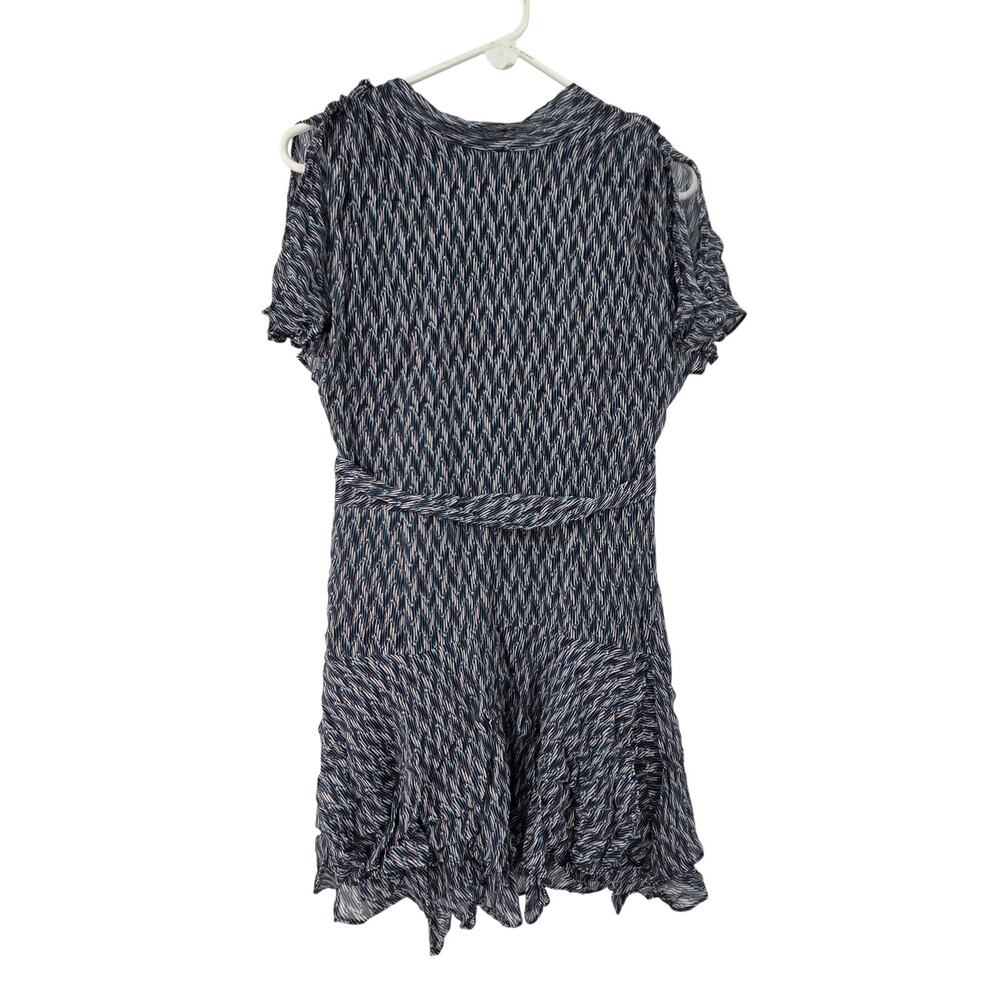 REISS SZ 8 RAYAH CHIFFON CHEVRON PRINT RUFFLE TIERED SILT SLEEVE MINI DRESS